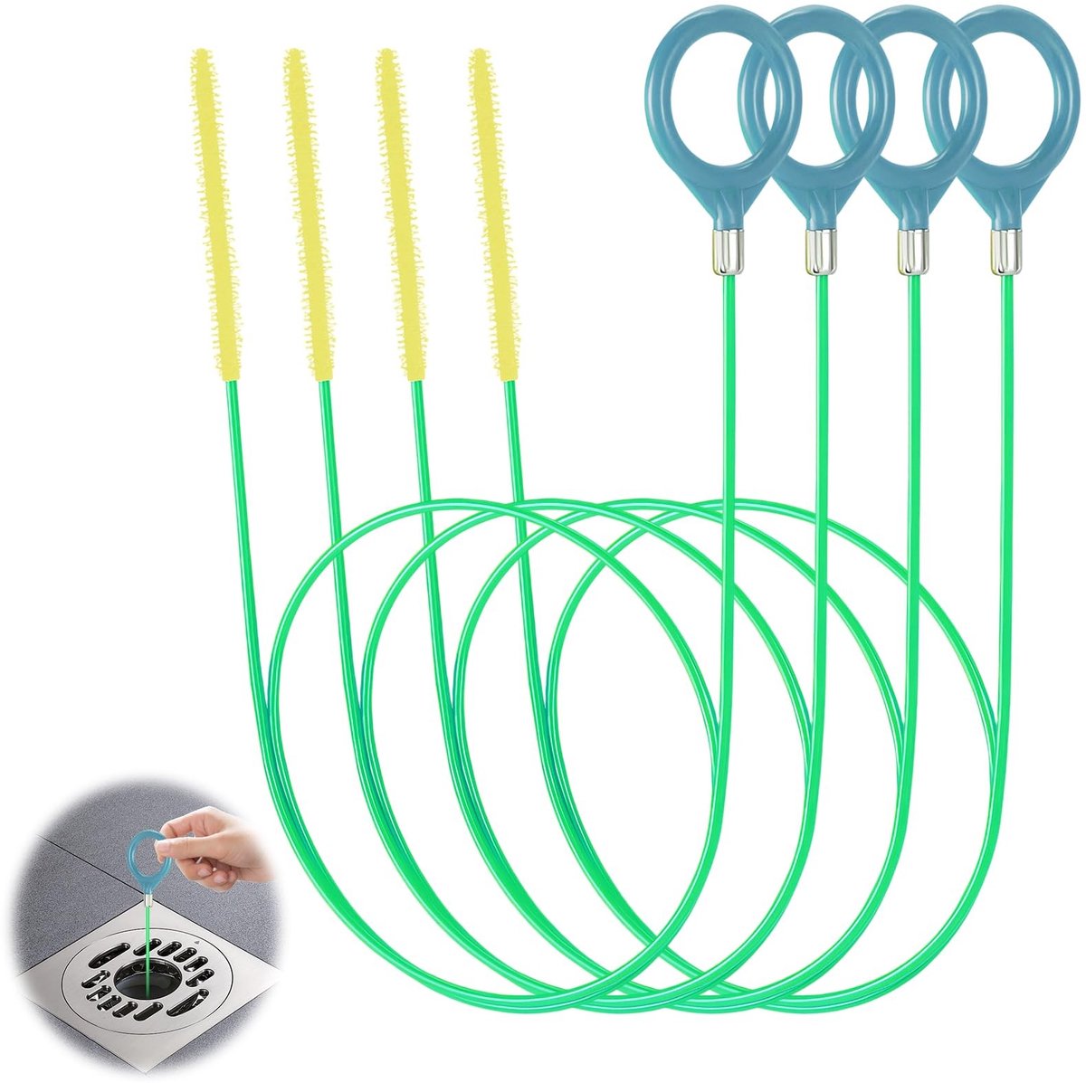 Dailygoods- Afvoerreiniger 90 cm - Flexibele Buisreiniger - 4 Stuks - Nylon Coating - Robuuste Constructie - Microhaakpunten