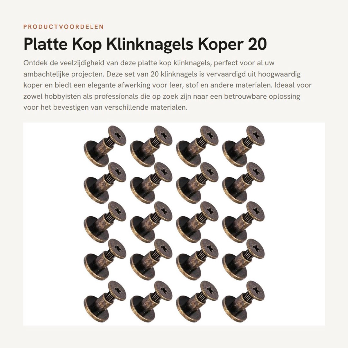 Dailygoods- Klinknagels Set 20st - Koper - Schroeven - Moeren - Ambachtelijke Projecten - 6,5mm - Hoogwaardig Materiaal
