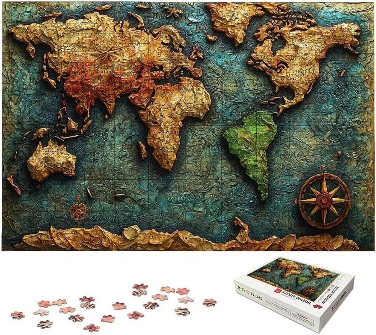 Houten Puzzel - Wereldkaart Puzzel - Ontspanning Gezin - 4000 Stukjes - 140x87 cm - Meerkleurig