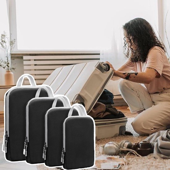 Reis Organizers - Pak Cubes - Bagage Opslag - Vacuüm Compressie - 4 Delig - Zwart — afbeelding 2