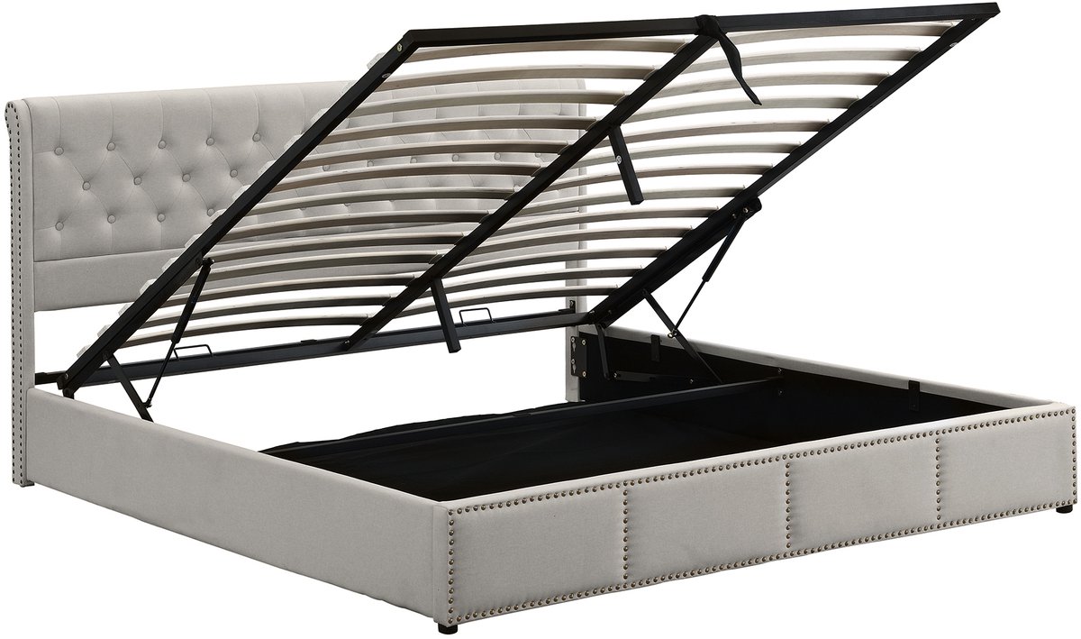COVREO Gestoffeerd bed 140x190 cm - met opbergruimte, lattenbodem, zonder matras, grijs