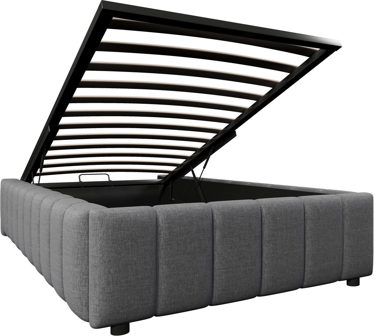 COVREO Bedframe 90x200 cm grijs, stof/MDF, opbergruimte, zonder matras