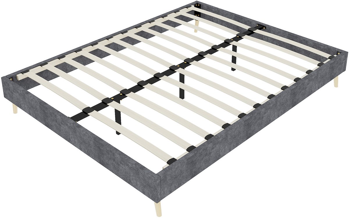COVREO Bedframe 140x200 cm grijs, Dutch velvet, laag model, zonder matras