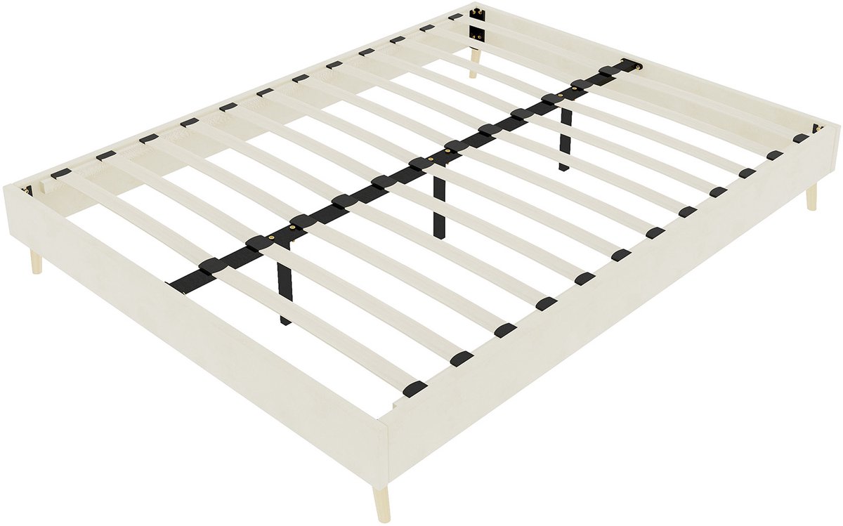 COVREO Bedframe met LED en verstelbare rugleuning – 160x200 cm – Bed voor moderne slaapkamers – Stoffen frame van metaal – Beige - zonder matras