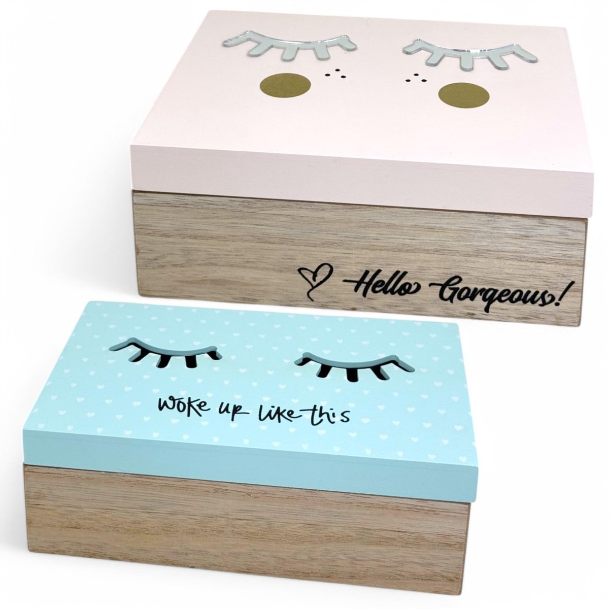 Dailygoods- Opbergdozen 2-delig - Houten Kisten - Met Deksel - Metalen Scharnieren - Sieraden/Cosmetica - Afmetingen 17x12x7cm/15x9x5,5cm - Opbergkisten