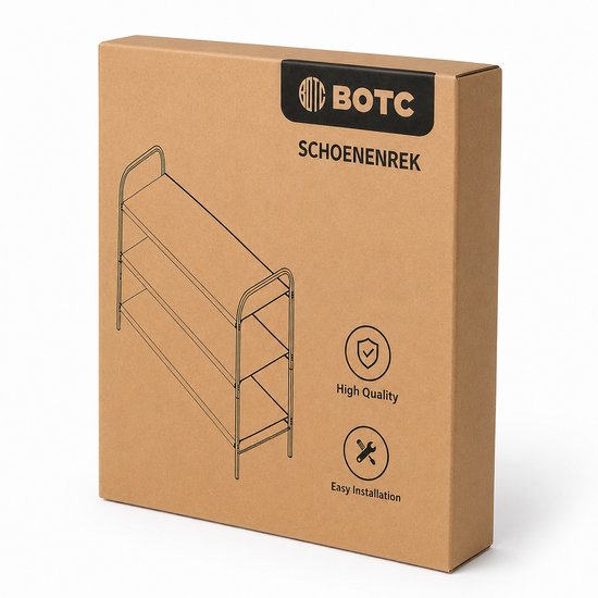 BOTC Schoenenrek - schoenenkast - 3 Lagen - Voor 12 paar schoenen - 53 x 28 x 68 cm - Metaal - Zwart