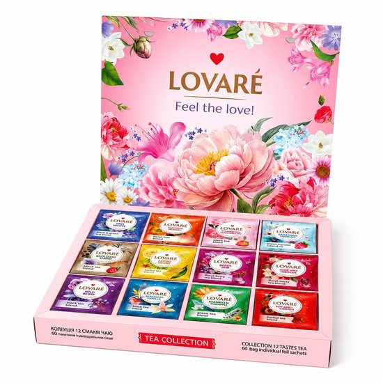 Collection LOVARÉ Flowers & Tea – Coffret cadeau de thé de luxe (60 sachets de thé)