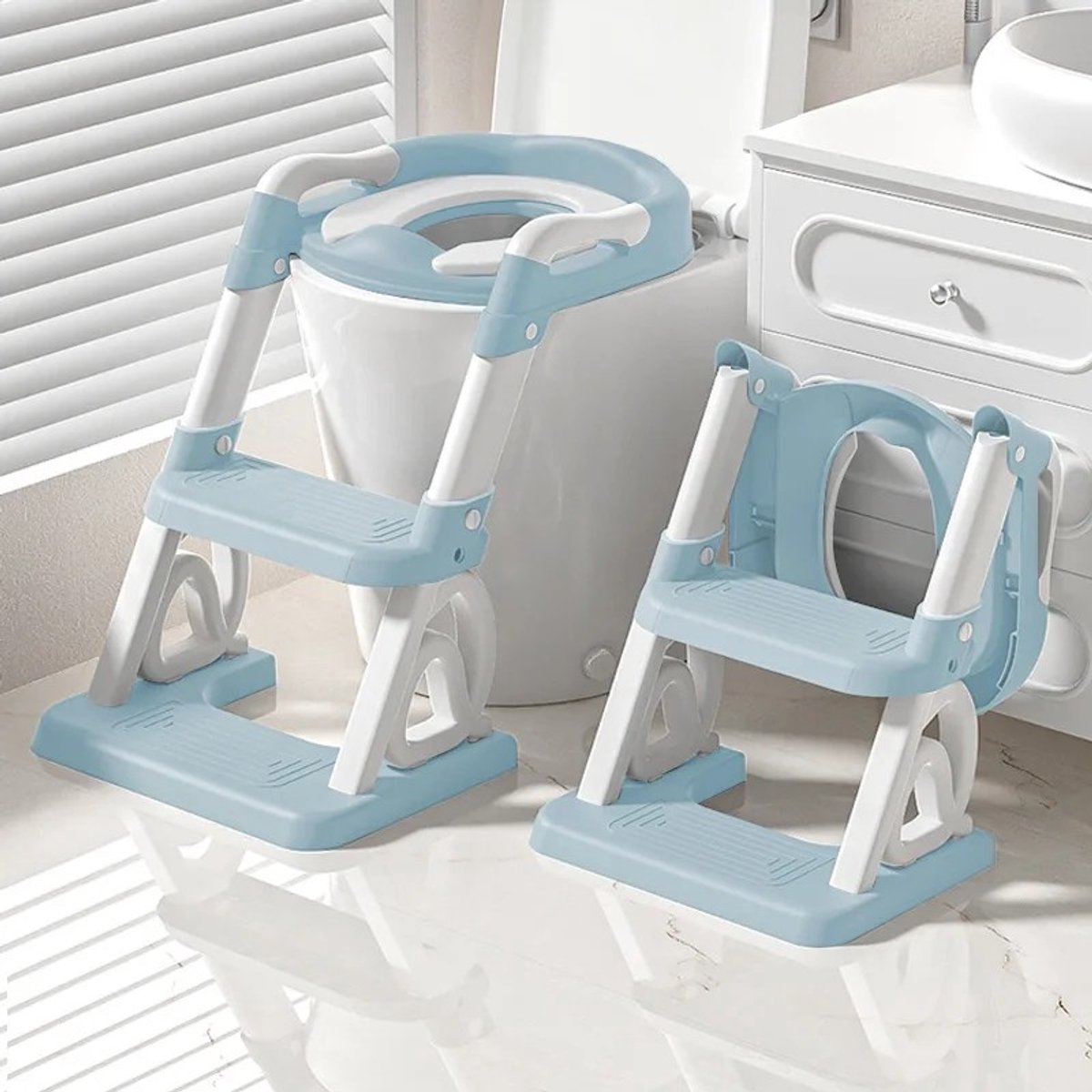 Dailygoods Toiletbril voor kinderen, toiletbril voor peuters met treden, verstelbare toilettrainer met PU-zitkussen, ant