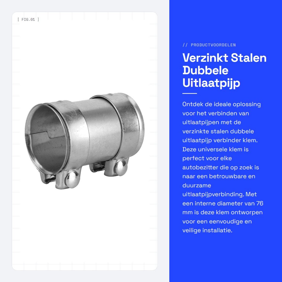 Dailygoods- Uitlaatpijp Verbinder 76 mm - Roestvrij Stalen Klem - Universele Reparatie - Verstelbaar Ontwerp - Lichtgewicht Huls - 124 mm Lengte - Uitlaatklem