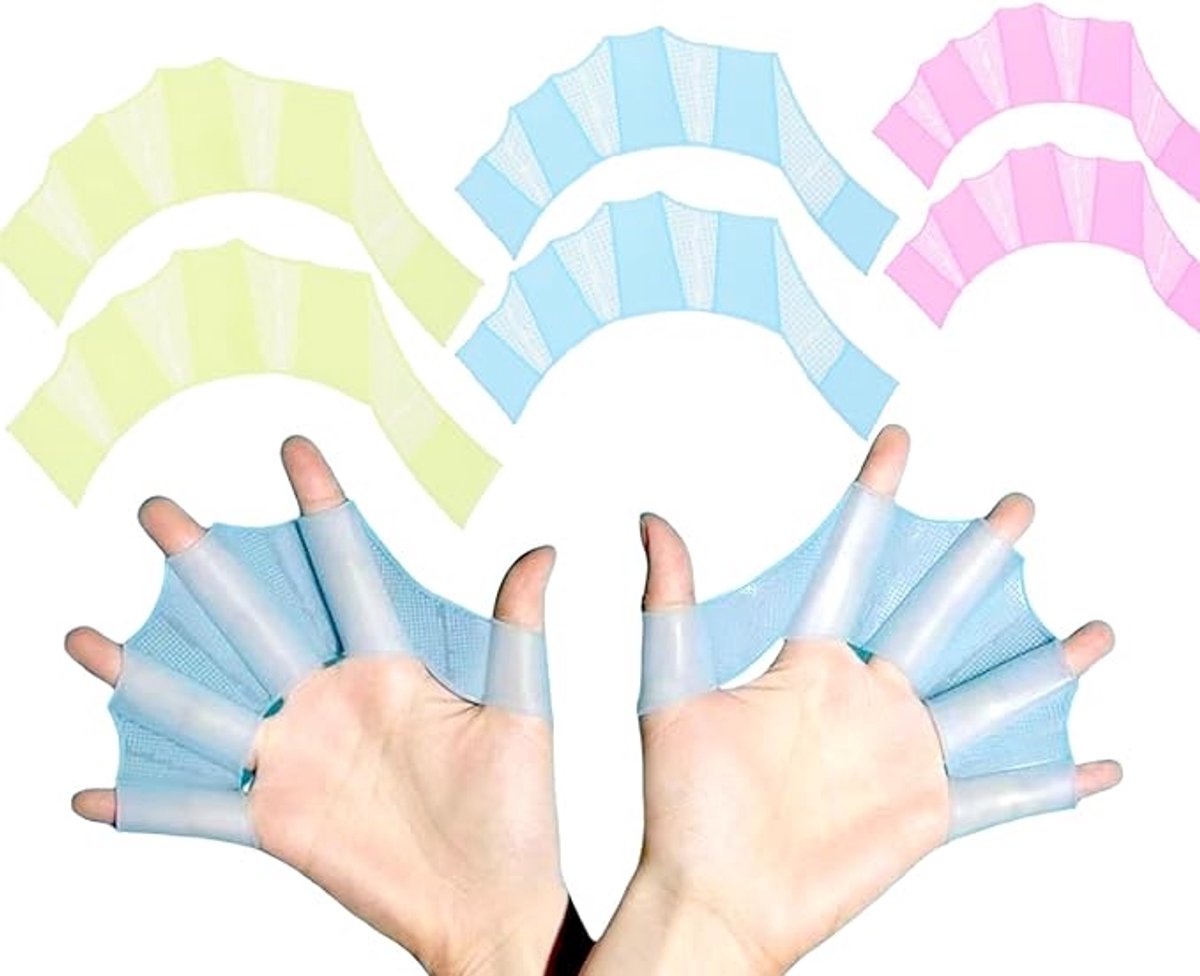 3 paar siliconen zwemhandschoenen met zwemvliezen, maat M, Geschikt voor kinderen die willen surfen, duiken of zwemmen.