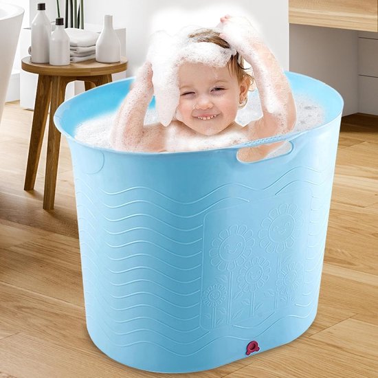 Kinderbad Draagbaar - Babybadje Emmer - Baby Baden - Hoge Temperatuur Bestendig - 65 x 40 x 54 cm - Pauwenblauw van Merkloos — afbeelding 3