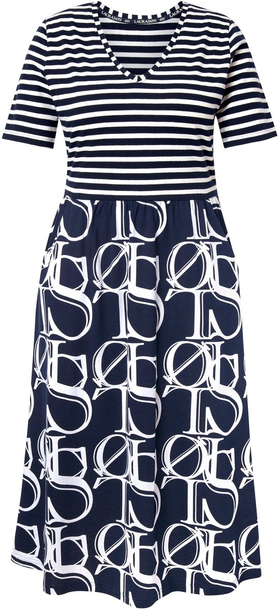 Laurasøn - Dames - Jerseyjurk V-hals 1/2 mouw OEKO-TEX - Marine - Maat 48+