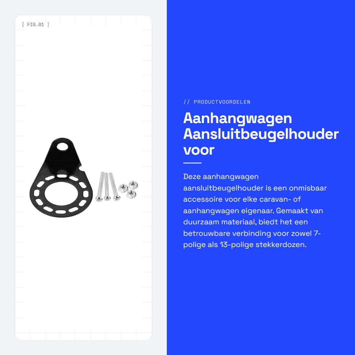 Dailygoods- Aansluitbeugelhouder voor 7-polige/13-polige Aanhangwagen - Metalen Beugel - Caravan - Stekkerdoos - Schokbestendig