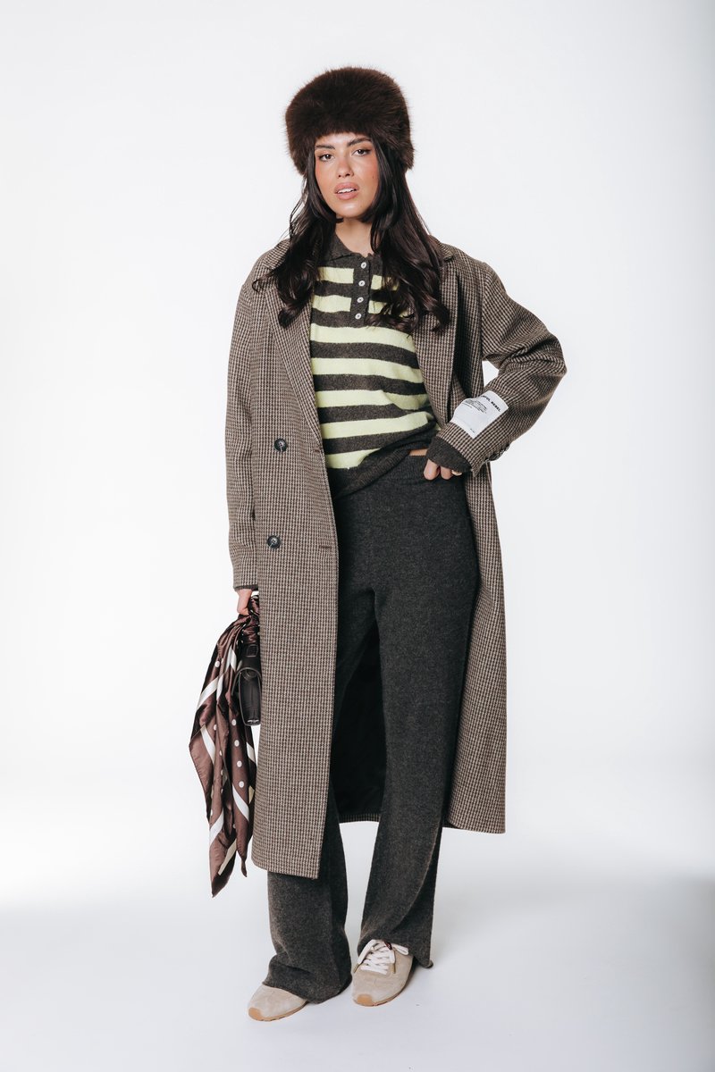 Colourful Rebel Zania Check Double Breasted Wool Long Coat- M