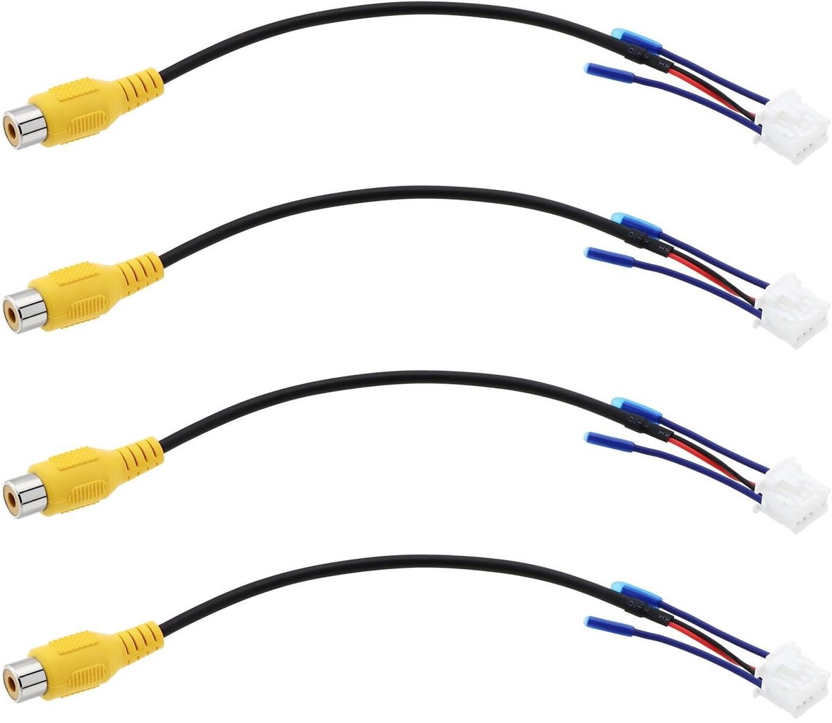 Dailygoods- Achteruitrijcamera Kabel 4 Stuks - 10-Pins Adapter - RCA Interface - Kunststof Koperdraad - Geschikt voor Auto Scherm - Camera Kabel