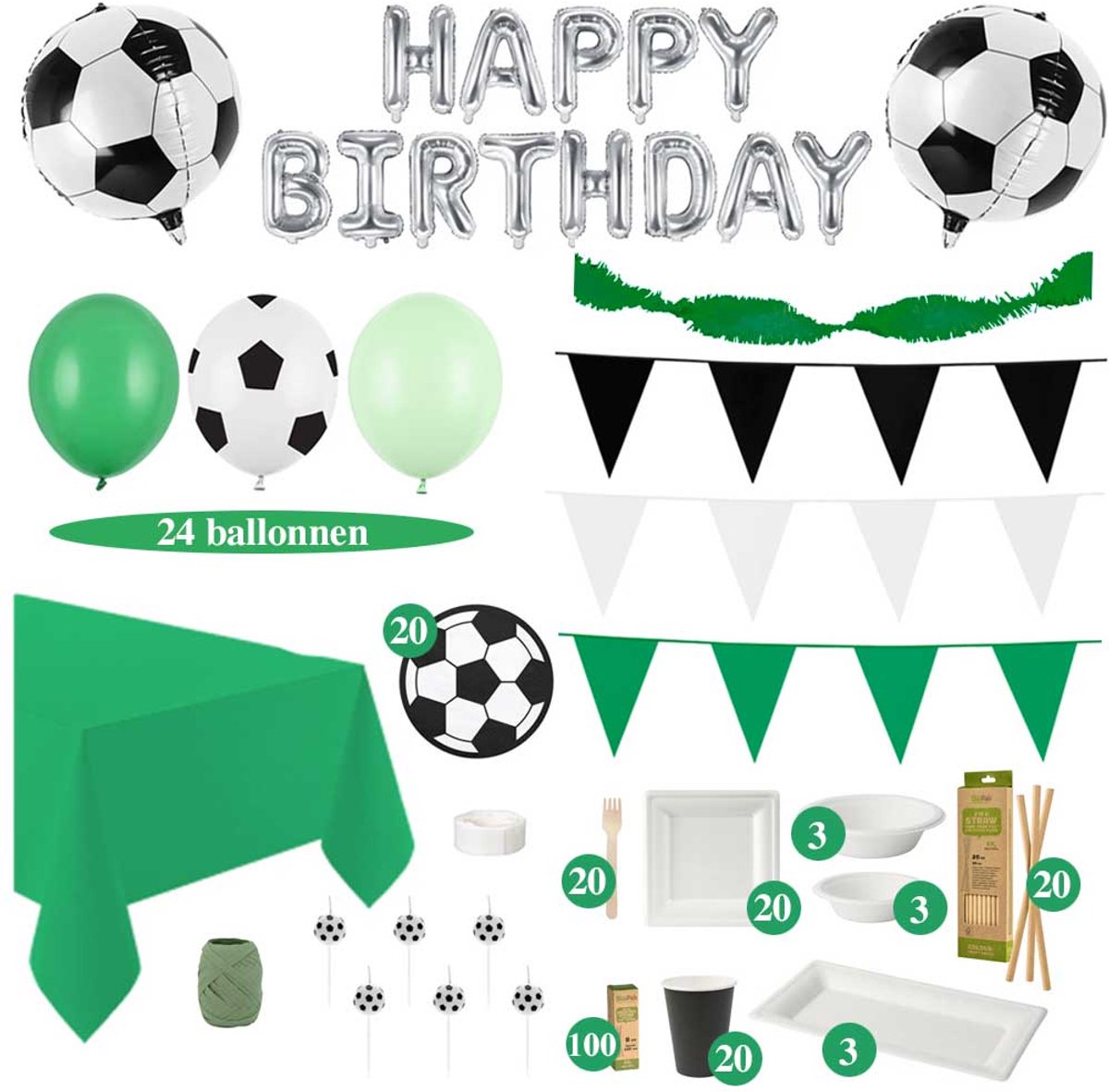 Feest zonder Fratsen - Voetbal Versiering Verjaardag - Ballonnen - Slingers - Taartdecoratie - Tafelkleed
