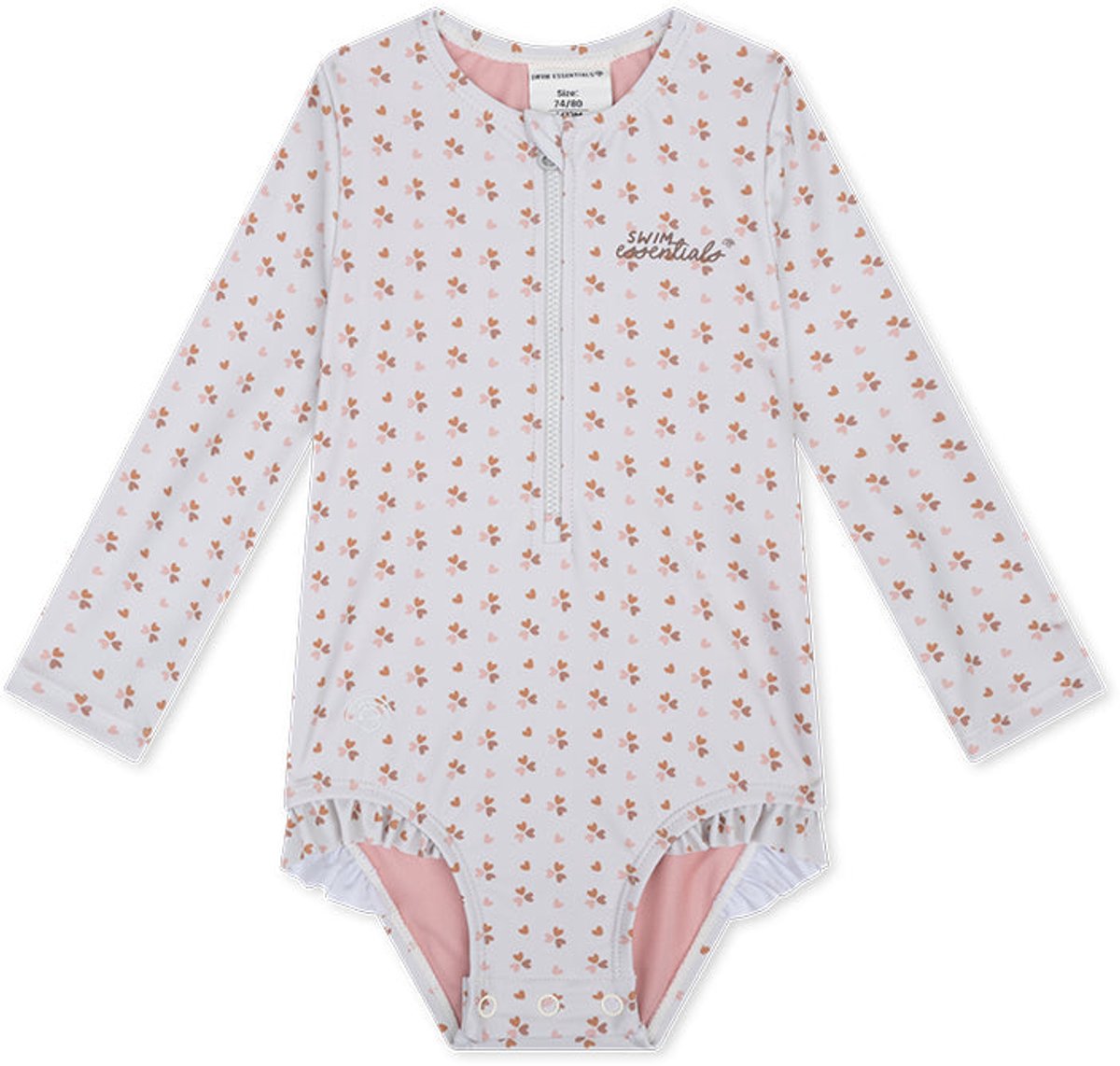 Swim Essentials Uv Badpak Meisjes met Lange Mouwen – Oud Roze – Cosy Hearts – 98/104