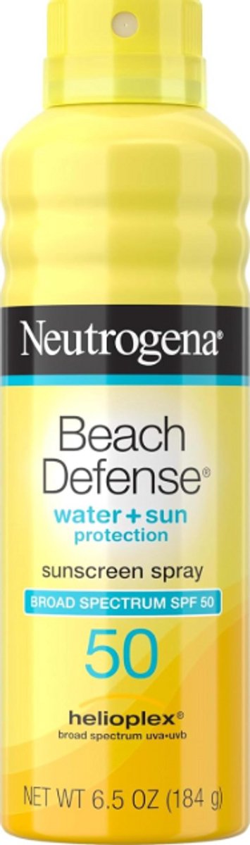 Neutrogena Beach Defense Sunscreen Spray SPF 50 – Breed Spectrum UVA/UVB Bescherming – Waterbestendig Tot 80 Minuten – Olievrije Zonnebrandspray voor Gezin & Strand – 184 ml