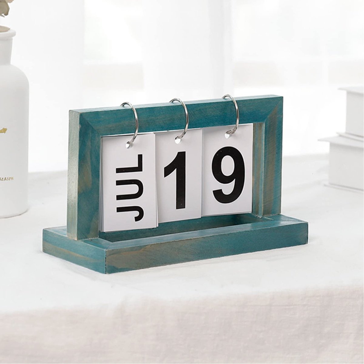 Dailygoods- Eeuwige Kalender Houten Flipkalender - Tafelkalender 2026 - Vintage Stijl - Eiken Hout - 20 x 9 x 12 cm - Geschikt voor Tafeldecoratie