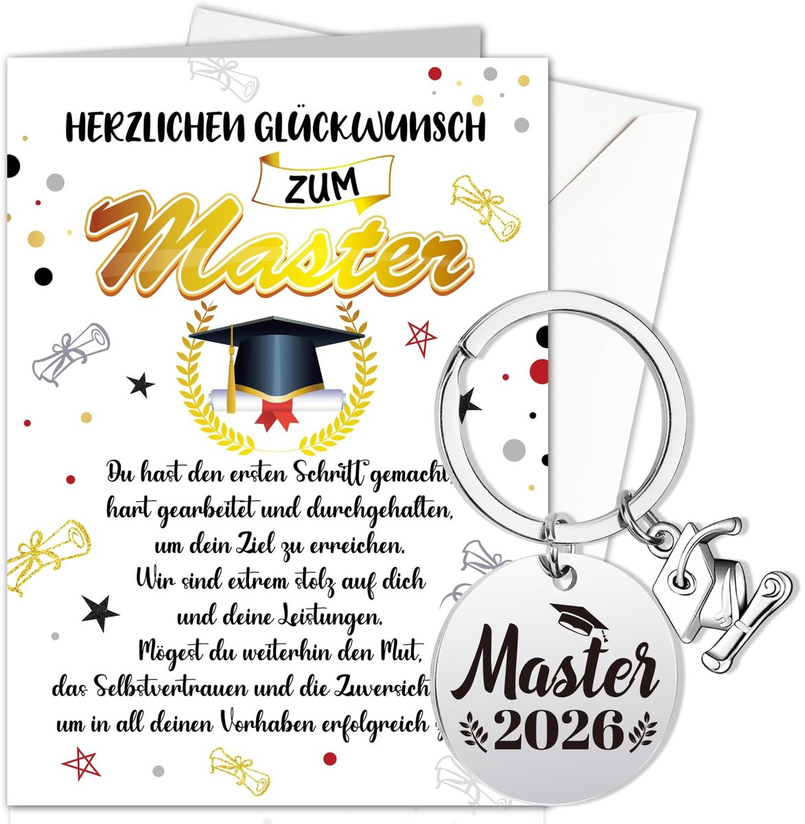 Dailygoods- Wenskaart Master 2024 - Wenskaarten set - Afstudeercadeau - Sleutelhanger - Envelop - Uniek ontwerp met ruimte voor creativiteit - Afstudeerkaart