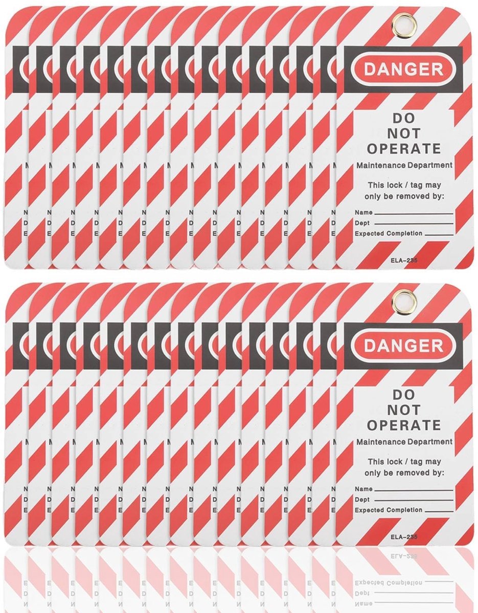 Dailygoods- Lockout Tagout Tags 30 Stuks - Herschrijfbaar - Veiligheidswaarschuwing - Herbruikbare Labels - Metaal/PVC - Afmetingen 146mm x 75mm - Veiligheidslabels