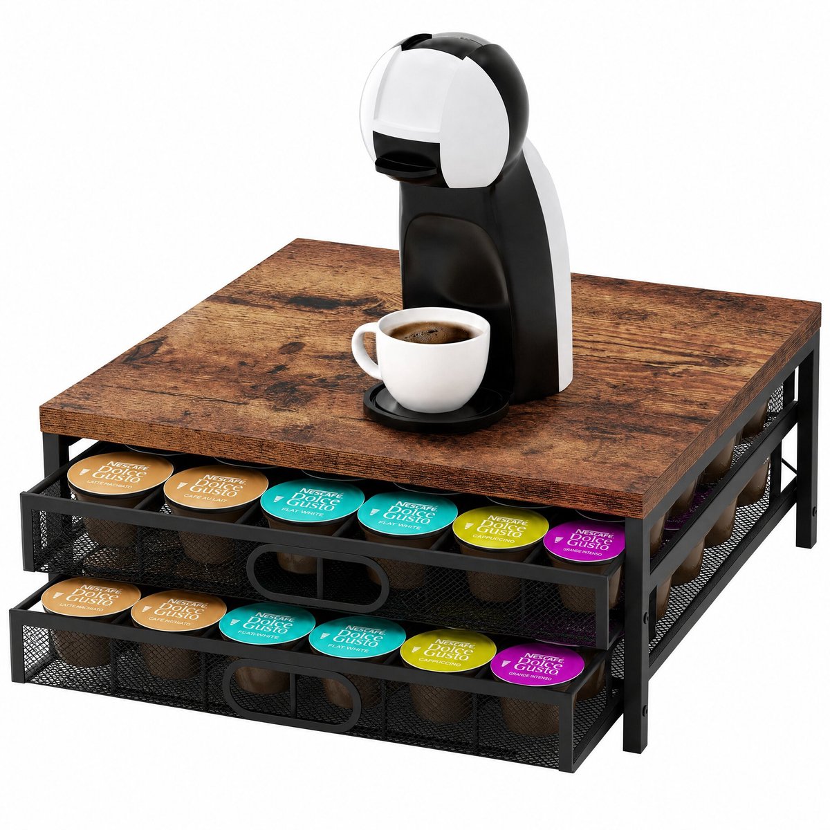 Pandaco® Dolce Gusto Capsulehouders - 72 Dolce Gusto Cups - 2 Lades - MDF Hout - Koffiecups Houder