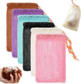 Zeepzakjes - 6-delige set - Zeepbakje - Soap Bar zakje - Herbruikbaar - Duurzaam - Shampoo bar zakje - Natuurlijk - Shampoobar zakje - Mesh zakjes voor zeepblokken en shampoobars – Ophangbaar- exfoliërend en met trekkoord - 14x10x0.50cm