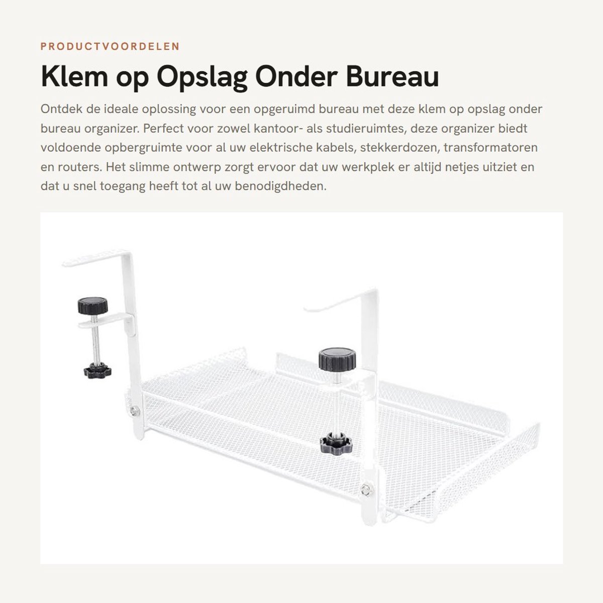 Dailygoods - Klem op Opslag Onder Bureau Organizer - Kabelbeheer - Wit - Plank Mand - Draad Router Stroomstrip - Geschikt voor Kantoor en Studie - Mod...