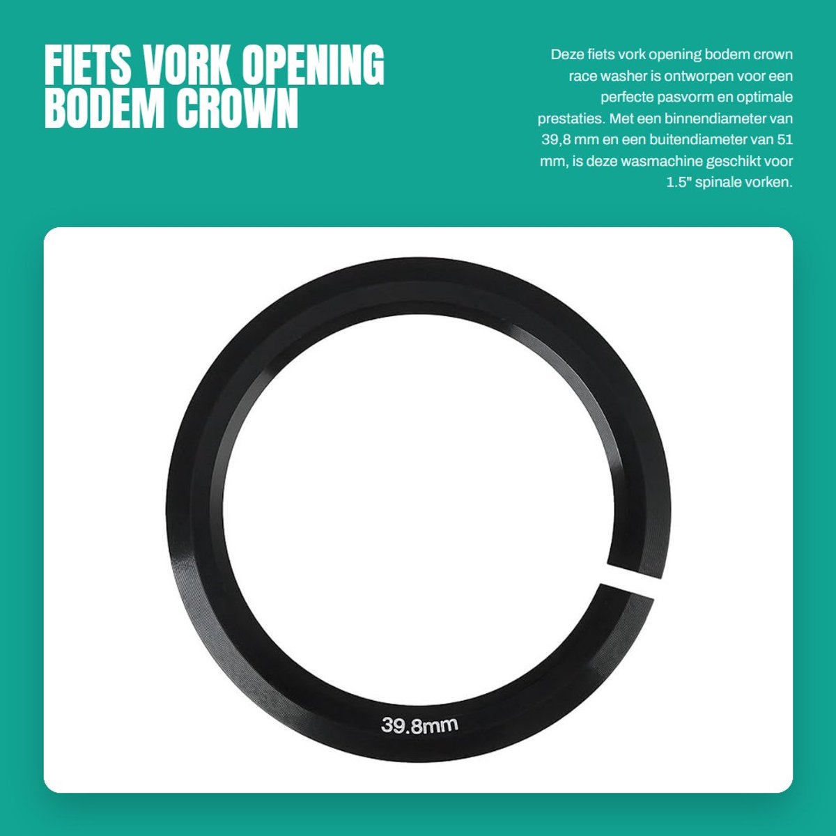 Dailygoods- Crown Race Washer 39,8mm - Kom Wasmachine - Voorvork - Aluminiumlegering - Geschikt voor 1,5" Spinale Vork - Precisie Afwerking - Komring