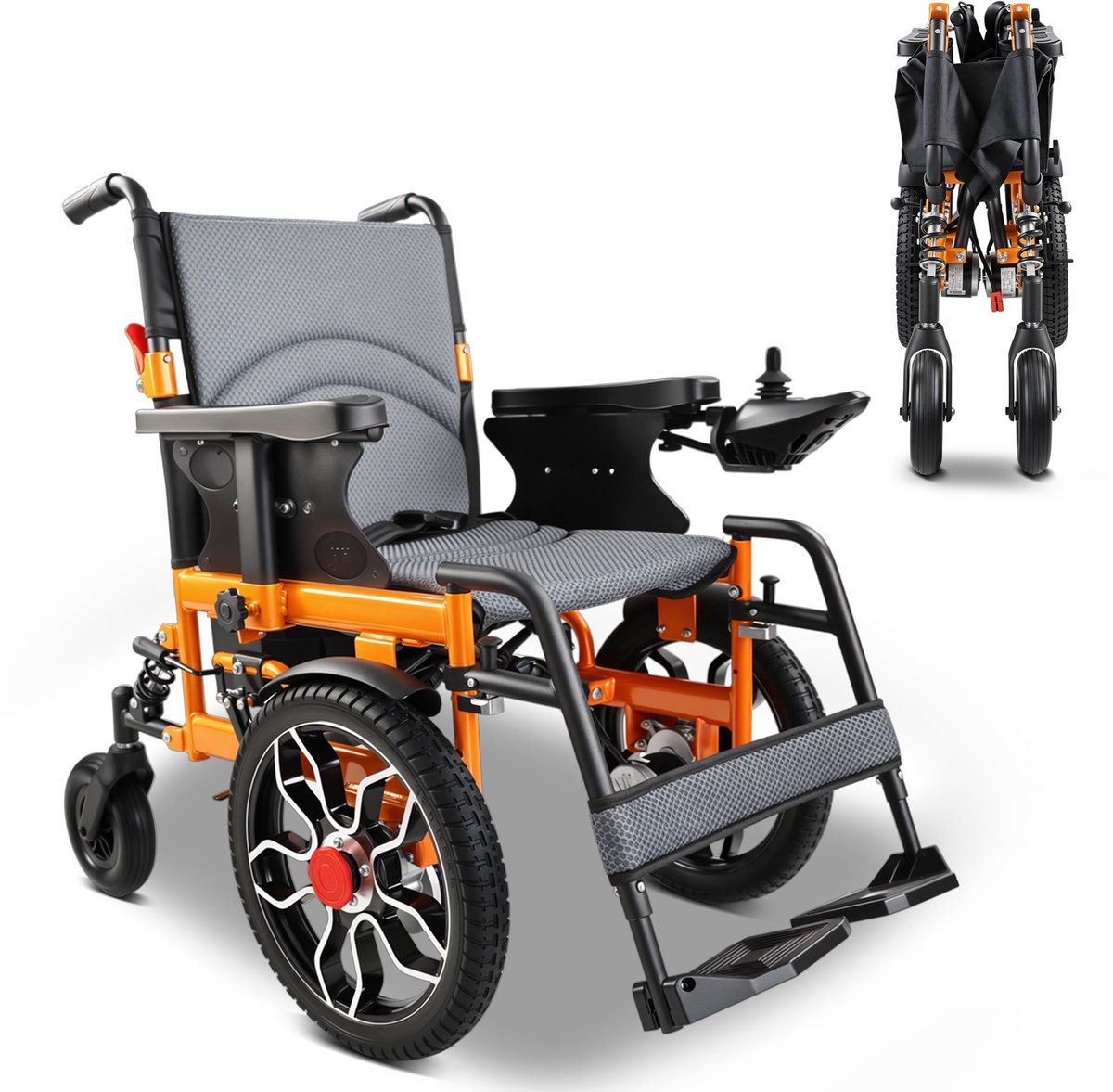 ZygenAir YHW001-C Elektrische Rolstoel - Batterij 24V/12Ah - 20 km Bereik - 41 cm All-Terrain - 150 kg Draagvermogen - Stil en Krachtig voor Outdoor & Stad - Oranje