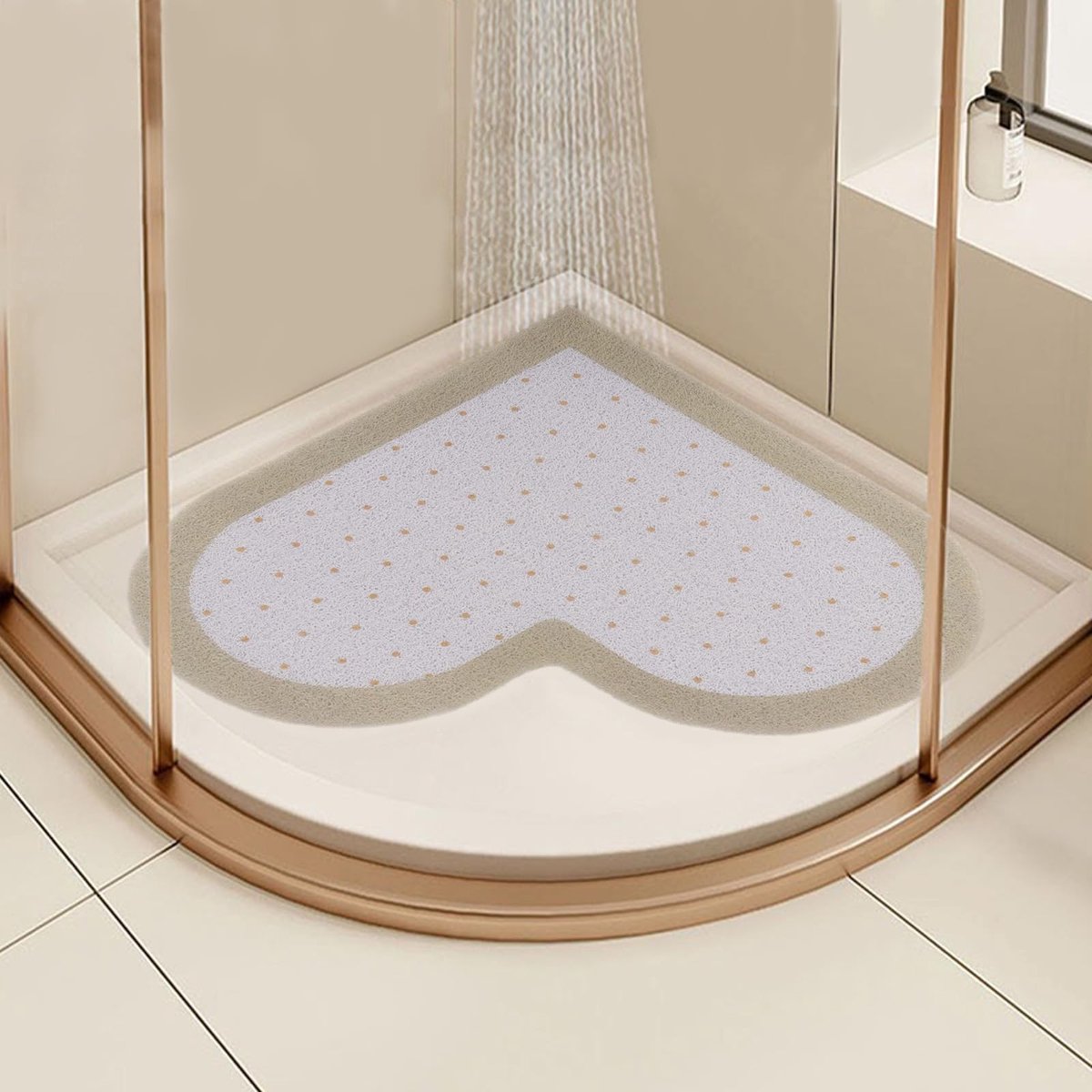 Dailygoods- Hoekdouchemat Antislip - Schimmelbestendig - 60 x 60 cm - Douchematten - Sneldrogend - Kaki/Wit - Badmat