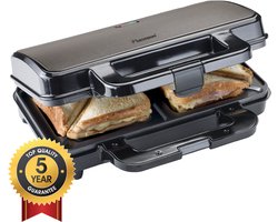 Bestron Tosti apparaat - ASM90XLTG - 900W - Voor 2 tosti's - Anti aanbaklaag - Titangrijs - 5 jaar garantie