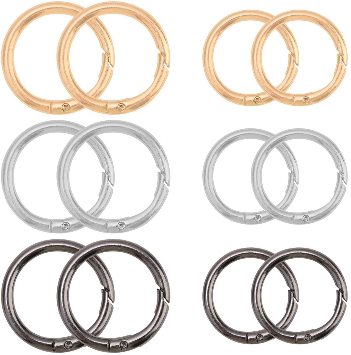 Dailygoods- Karabijnhaak Ronde - 12-delige Set - Roestvrij Staal - Sleutelhanger - DIY Tasringen - Corrosiebestendig - Verkrijgbaar in 3 Kleuren - Snaphaak