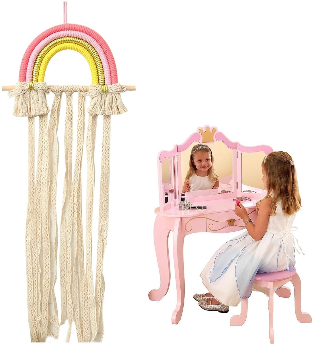 Dailygoods- Haarspeldhouder Handgeweven - Haaraccessoires Organizer - Elastiekjes - Katoen - Boho-Stijl - Schattige Regenboog - Haaraccessoire