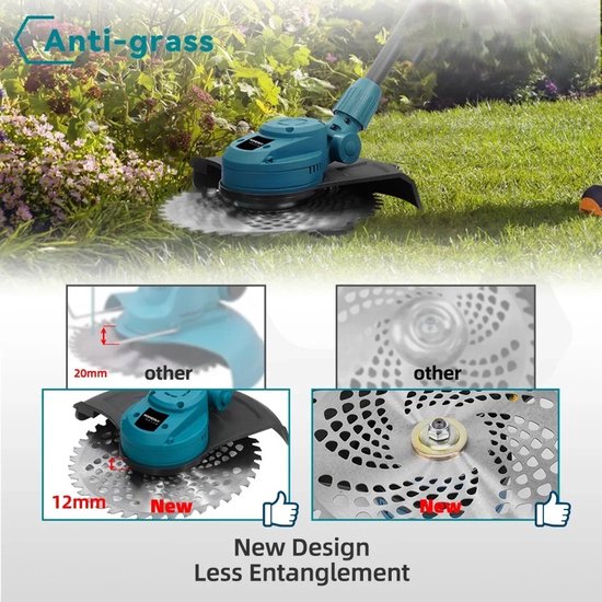 QUESTYR - Grastrimmer - Elektrisch - 18V - 6000W - 10 inch - 58.000 RPM - Opvouwbaar - Tuin Gereedschap - Zwart — afbeelding 2