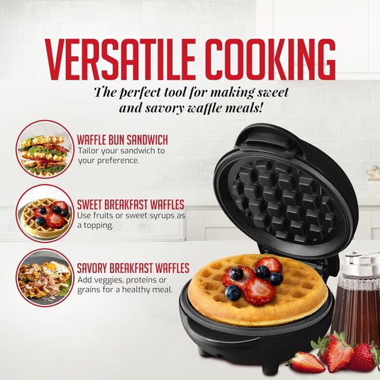 Mini wafelijzer - Wafelijzer - Hartvormig wafelijzer - Ontbijtwafelijzer - Sandwichmaker - Wafelijzer met antiaanbaklaag - 12*16,2*7 cm - Rood - ABS — afbeelding 2