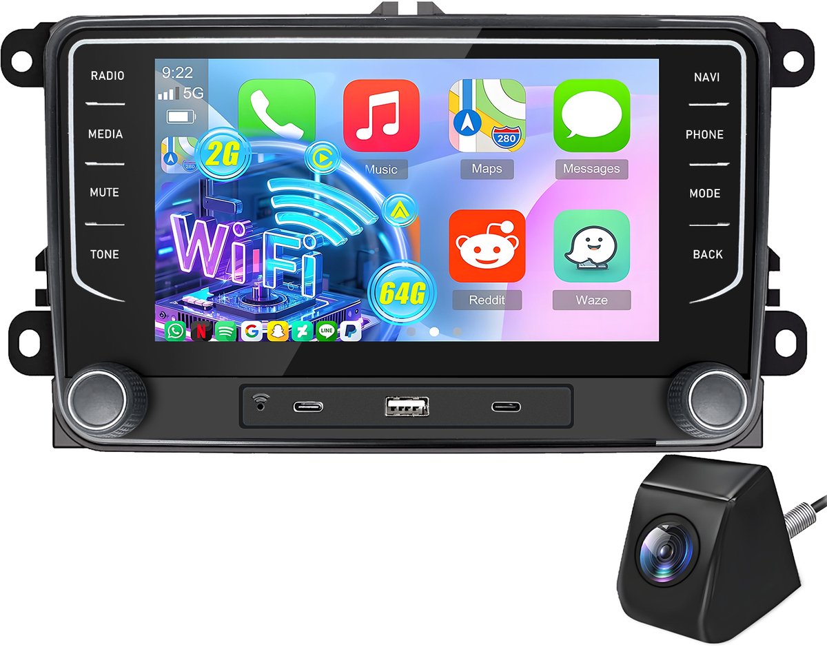 Cestovet Autoradio - Geschikt Voor VW Golf 5 6 Passat Skoda Fabia TIguan Touran Polo EOS Jetta - Android 15 - 2+64 GB - Navigatiesysteem - Wifi & FM - 7 inch HD touchscreen
