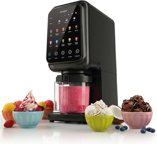 Seeger MultiCream - 10-in-1 IJsmachine- Inclusief 3 EasyCups met Deksels - Voor Roomijs, Milkshake, Smoothie Bowl, Slush en meer - BPA-vrij - Zwart