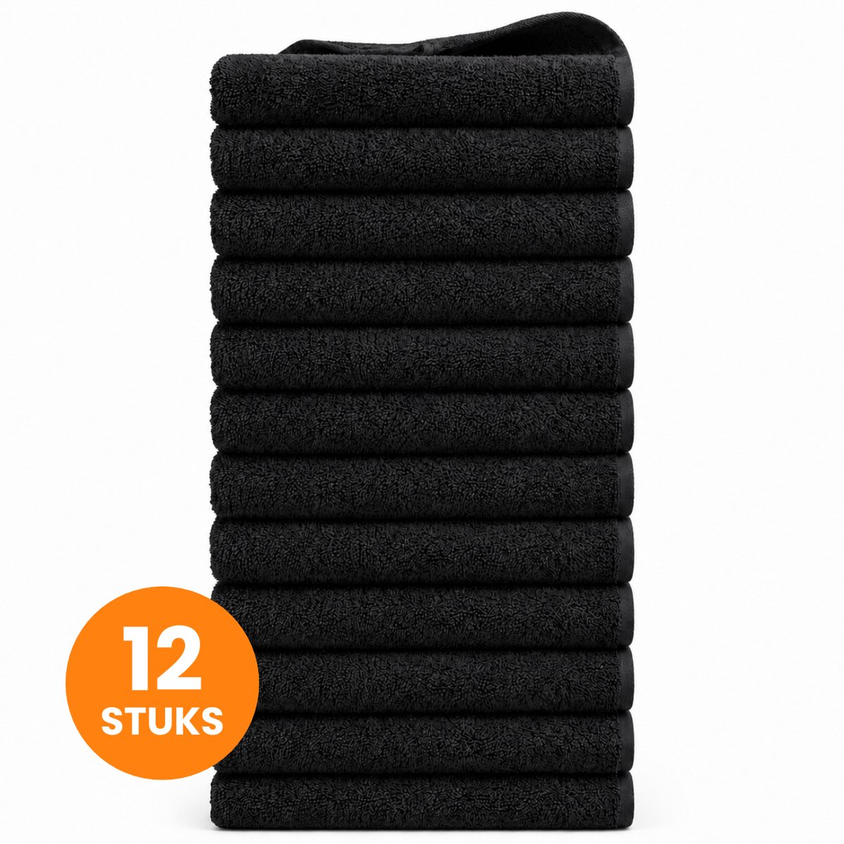 Funnies Handdoeken 12-Pack - Zwart - 50 x 100 cm - Set van 12 Stuks - 100% Katoen - 500 gram/m2 - Handdoek