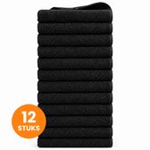 Funnies Handdoeken 12-Pack - Zwart - 50 x 100 cm - Set van 12 Stuks - 100% Katoen - 500 gram/m2 - Handdoek
