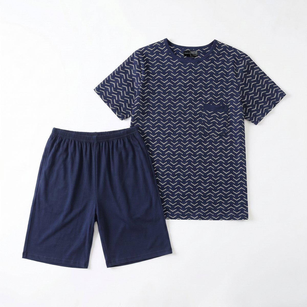Heren Shortama Pyjama Korte Mouw T-shirt Korte Broek Shorts - Katoen - Donkerblauw - Maat M - 2505-Blue-M