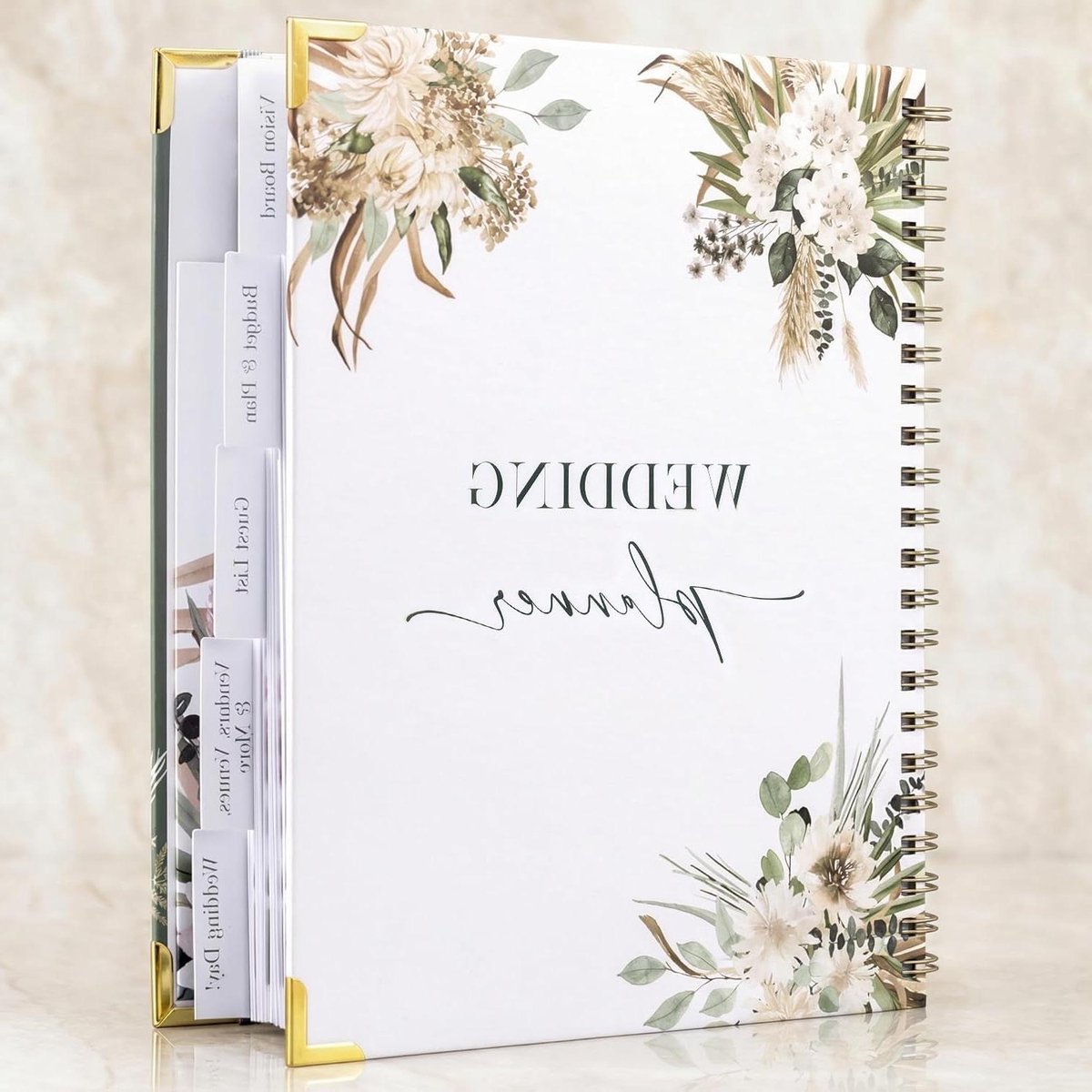 Bruiloft Planner Boek - Trouw Organisatie - Bruiloft Plannen - Met Tabbladen en Vakken - 9x11 inch - Groen