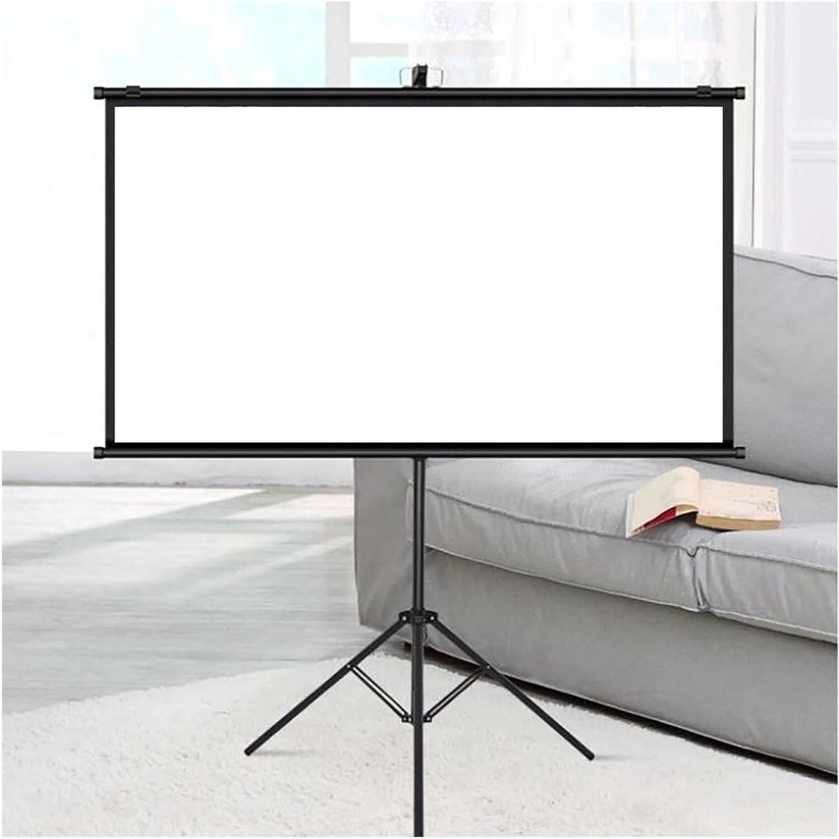 Projectiescherm met Standaard - Draagbaar Scherm Vloer - Thuisbioscoop Maken - In Hoogte Verstelbaar - 72 inch 16:09 - Wit