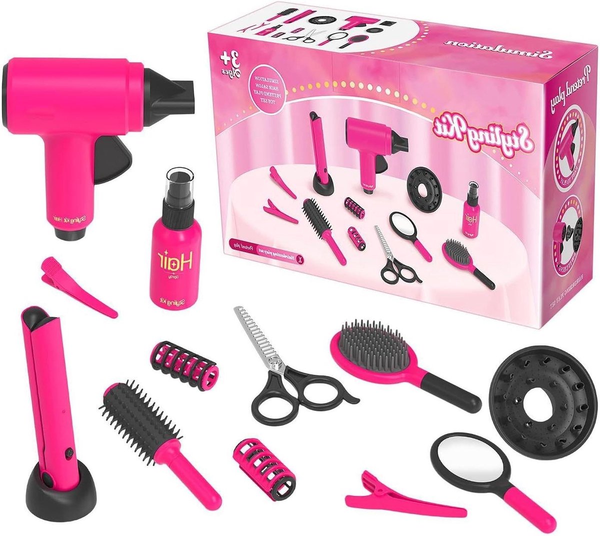 Haarstylingset Meisje - Kappersset Kinderen - Rollenspel Spelen - 14 Delige Set - 24 x 14 x 8 cm - Rood
