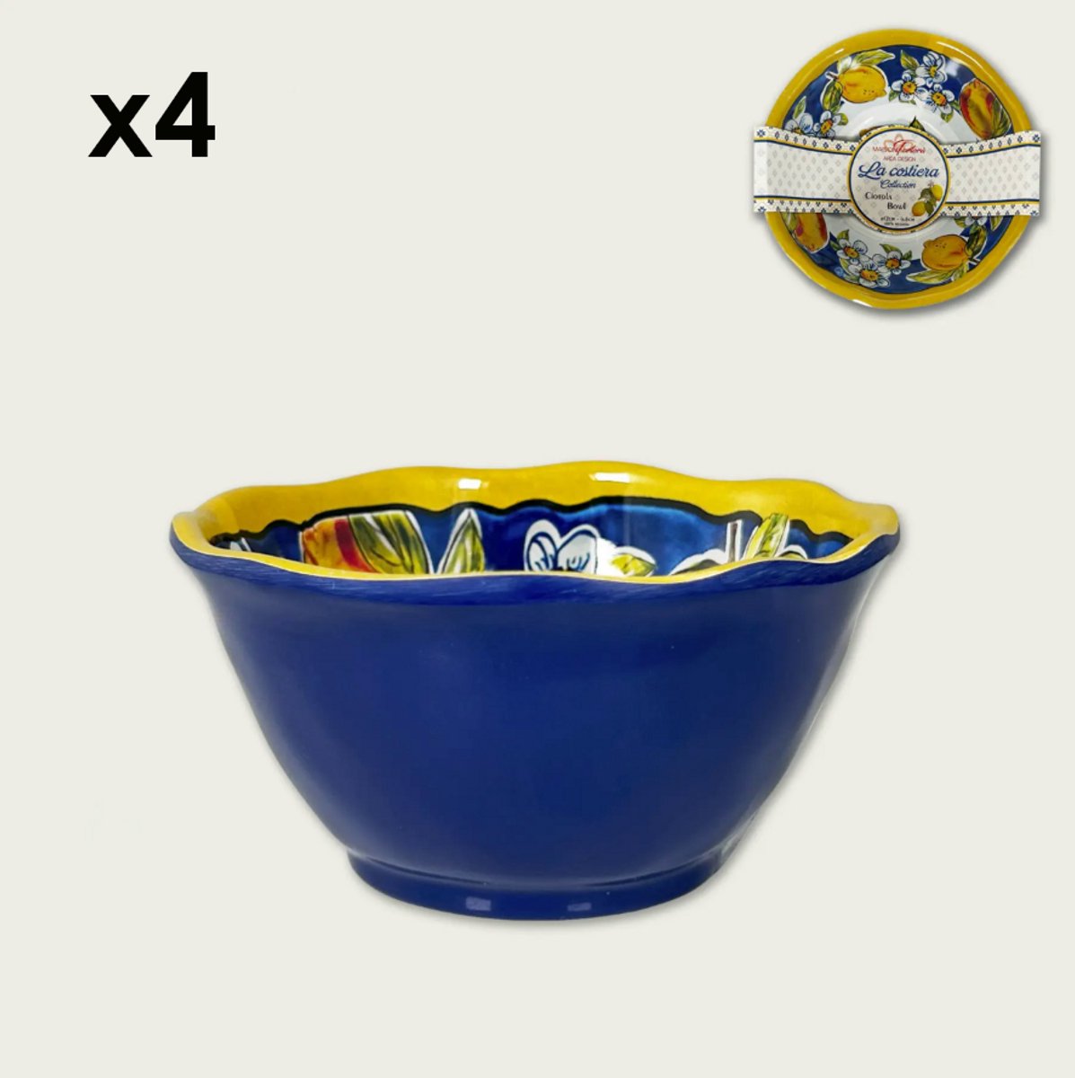 Arca LIMONI Set van 4 Melamine kommen, 12x6cm – licht in gewicht – makkelijk stapelbaar – voor binnen en buiten