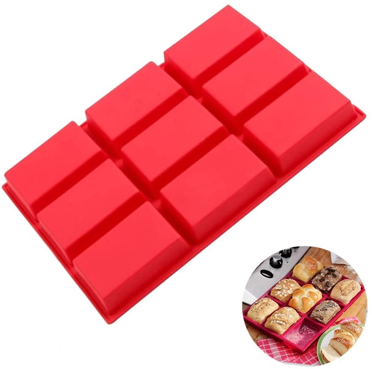 Dailygoods- Siliconen Bakvorm - 9 Holtes - Rechthoekig - Anti-aanbakvorm - Voor Taarten/Cakes - Veilig en Herbruikbaar - Eenvoudig te Reinigen