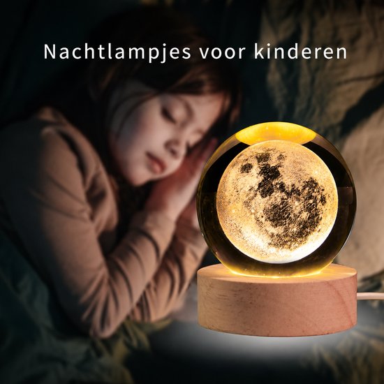 LAMON® LED Kristallen Tafellamp - USB 3D Maan Galaxy Globe Nachtlampje - Kinderen Kerst Decoratie Cadeau (Maan) van LAMON — afbeelding 3