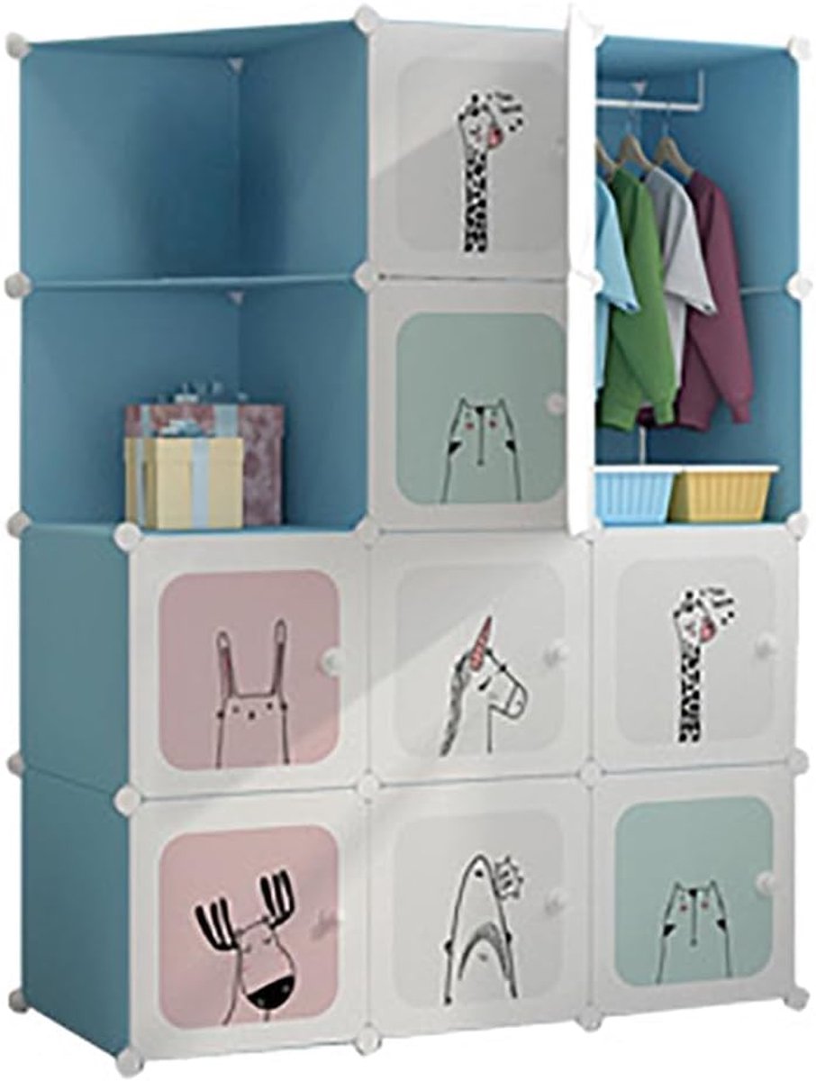 Kledingkast-Modulaire kinderkleed kast met kledingstang,8 vakken,opbergplanken van kunstst