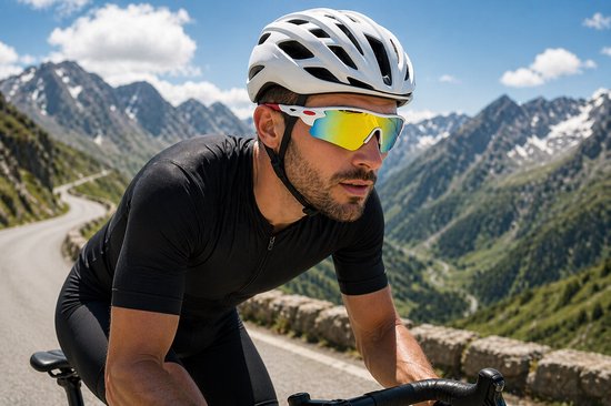 Fietsbril Met Hoes - Sportbril - Racefiets - Mountainbike - MTB - Sport Fiets Bril| Zonnebril - UV Bescherming - Wit/Rood - Spiegelende Lens — afbeelding 2