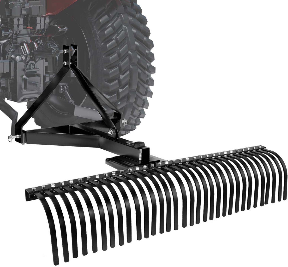 VEVOR Tow Behind Dethatcher, 1525mm Tow Dethatcher met 32 Staalzijkjes, 3-Puntige Vlierdethatcher met Aanhangsels voor Trecker, Landschapsvlier voor Tuin, Landbouw, Gras